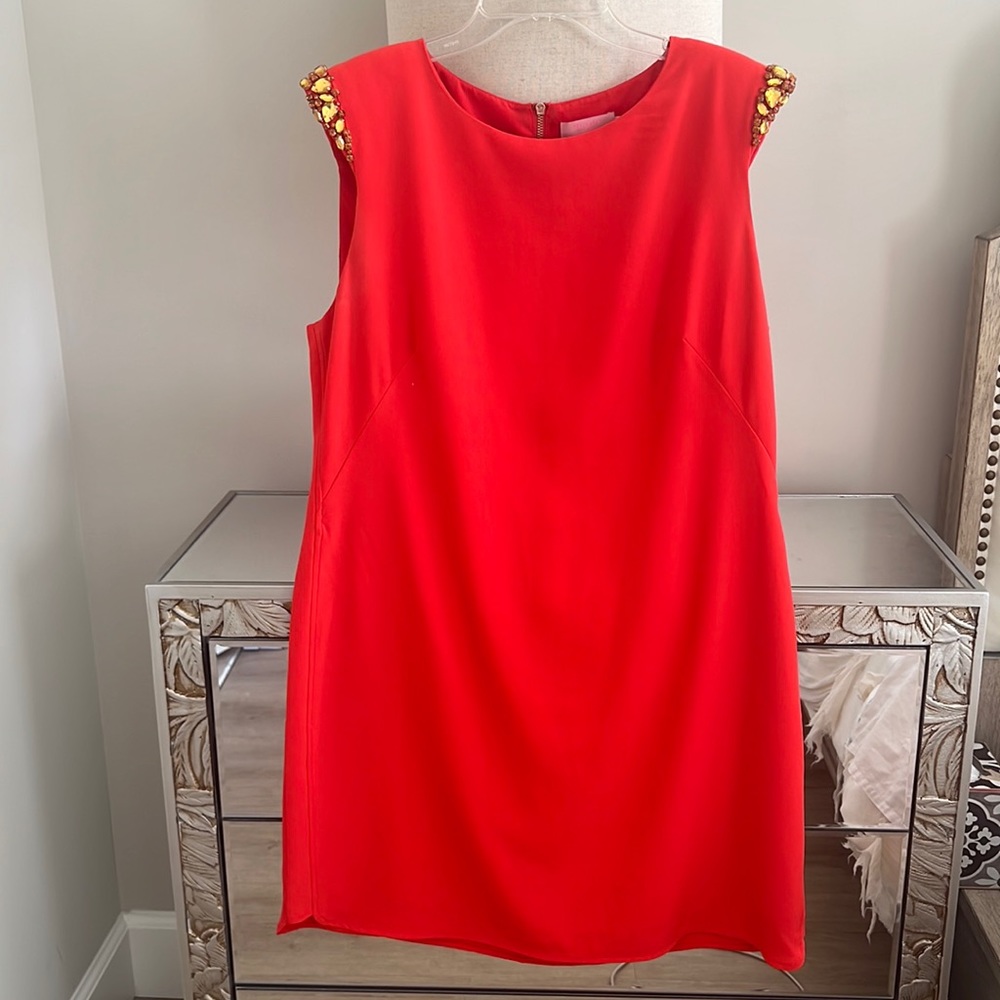 Ted Baker blood orange tangerine red embellished shoulder dress 4EU Size 10US